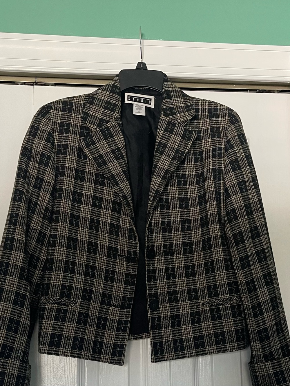 Studio Black and Beige Plaid Blazer